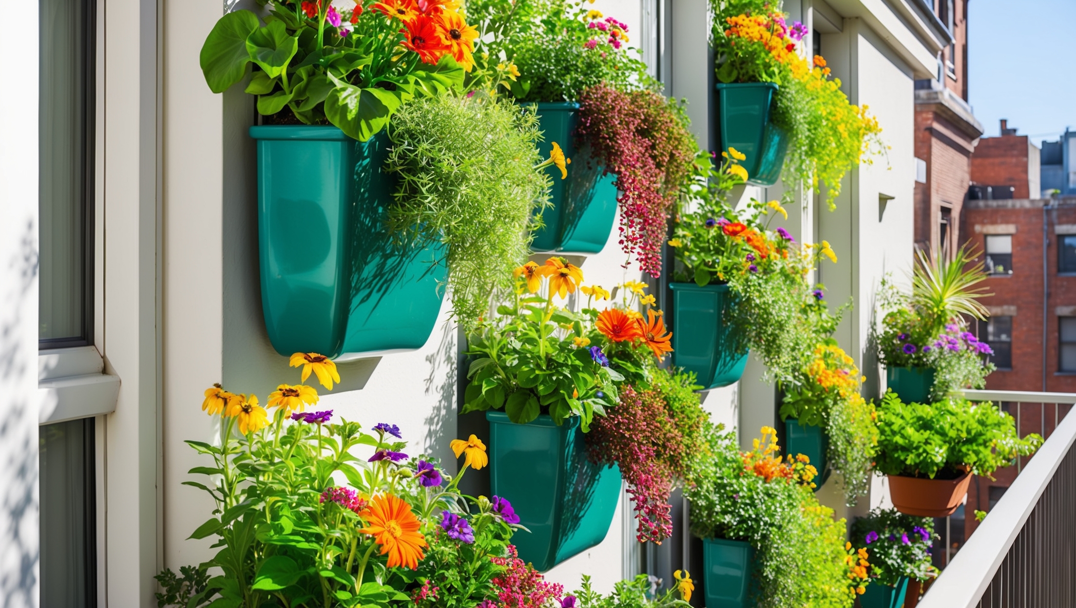 Vertical garden setup with colorful flowers