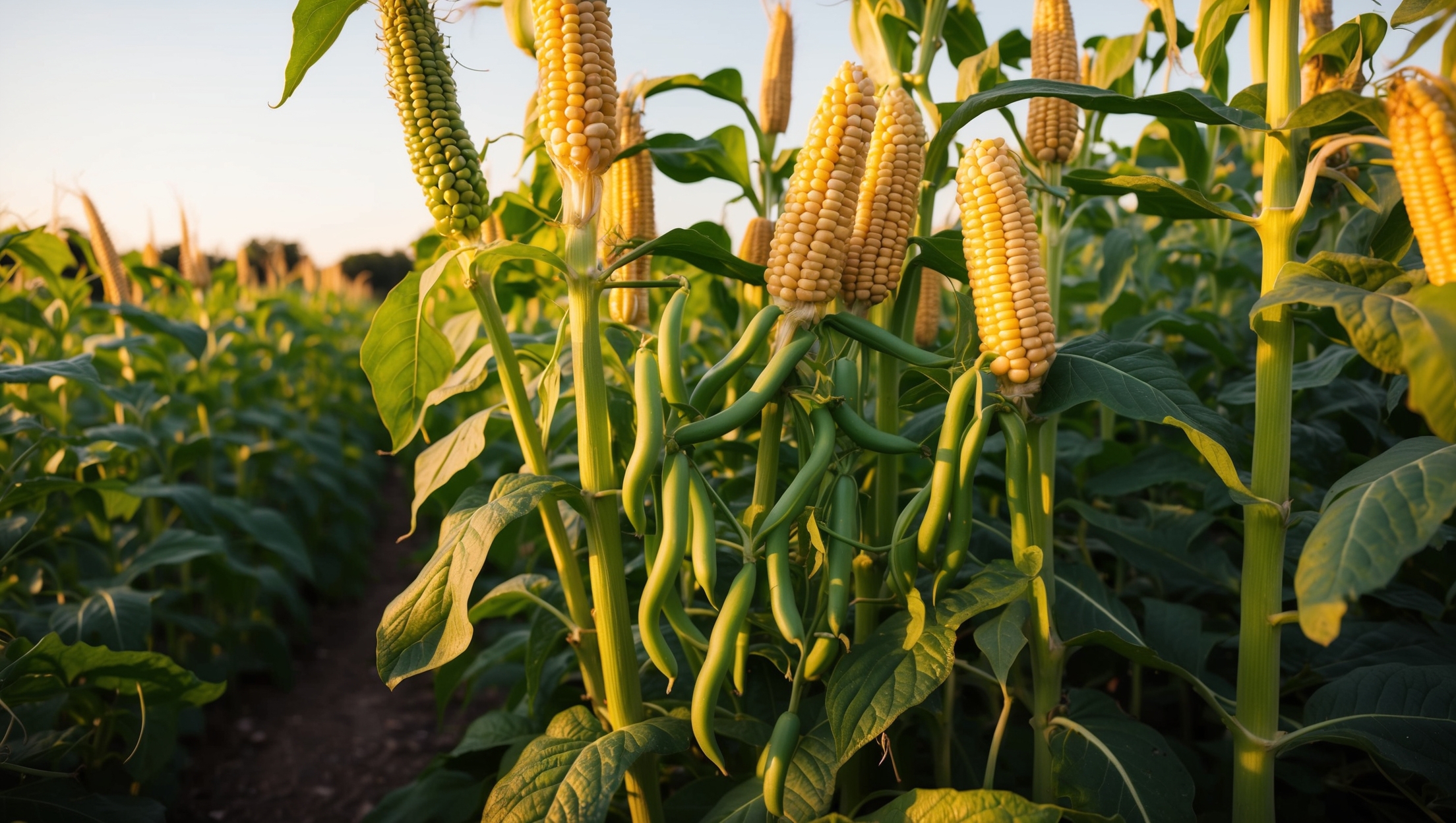Intercropped garden with beans and corn