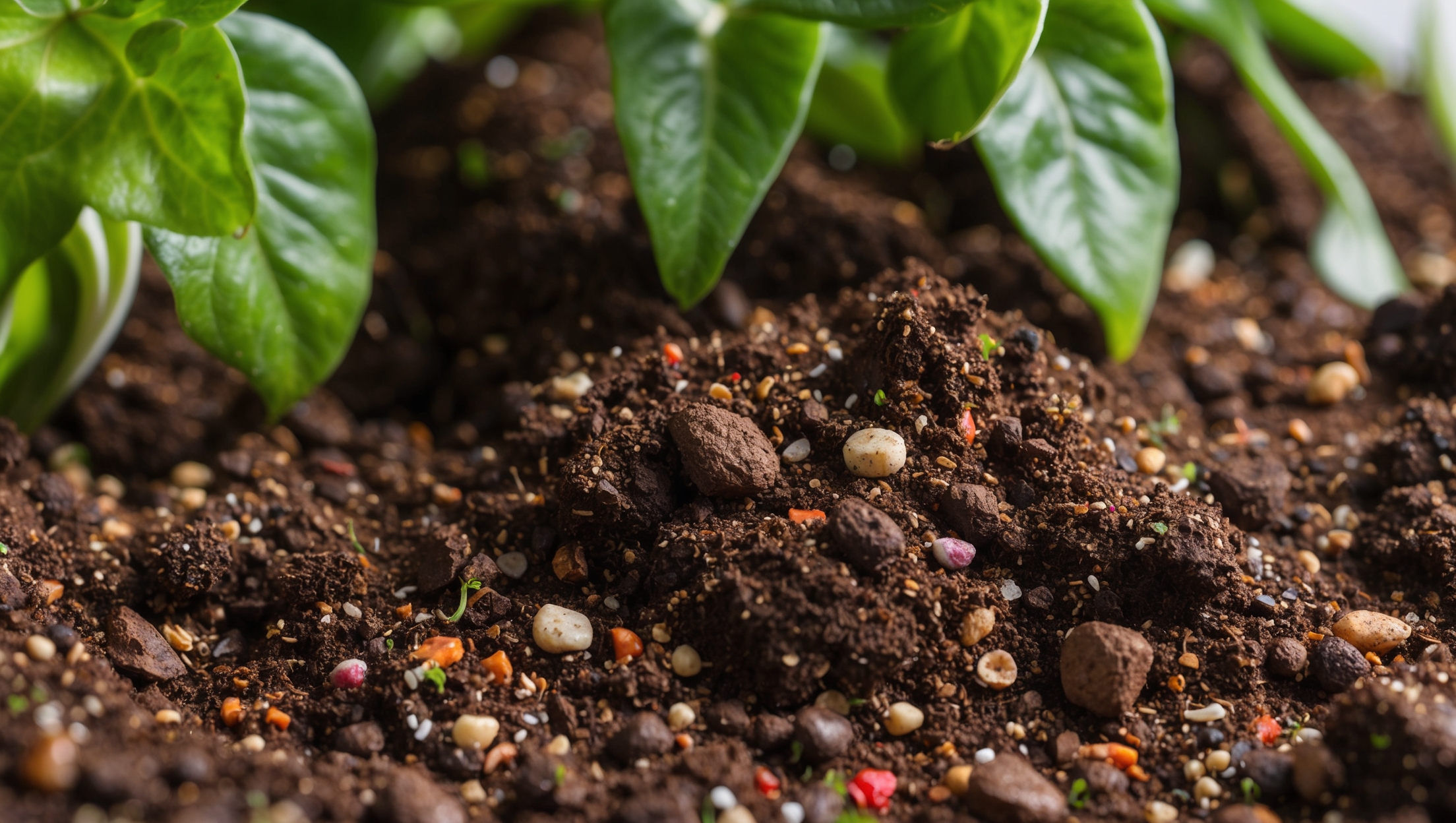 Close-up of rich, loamy houseplant soil