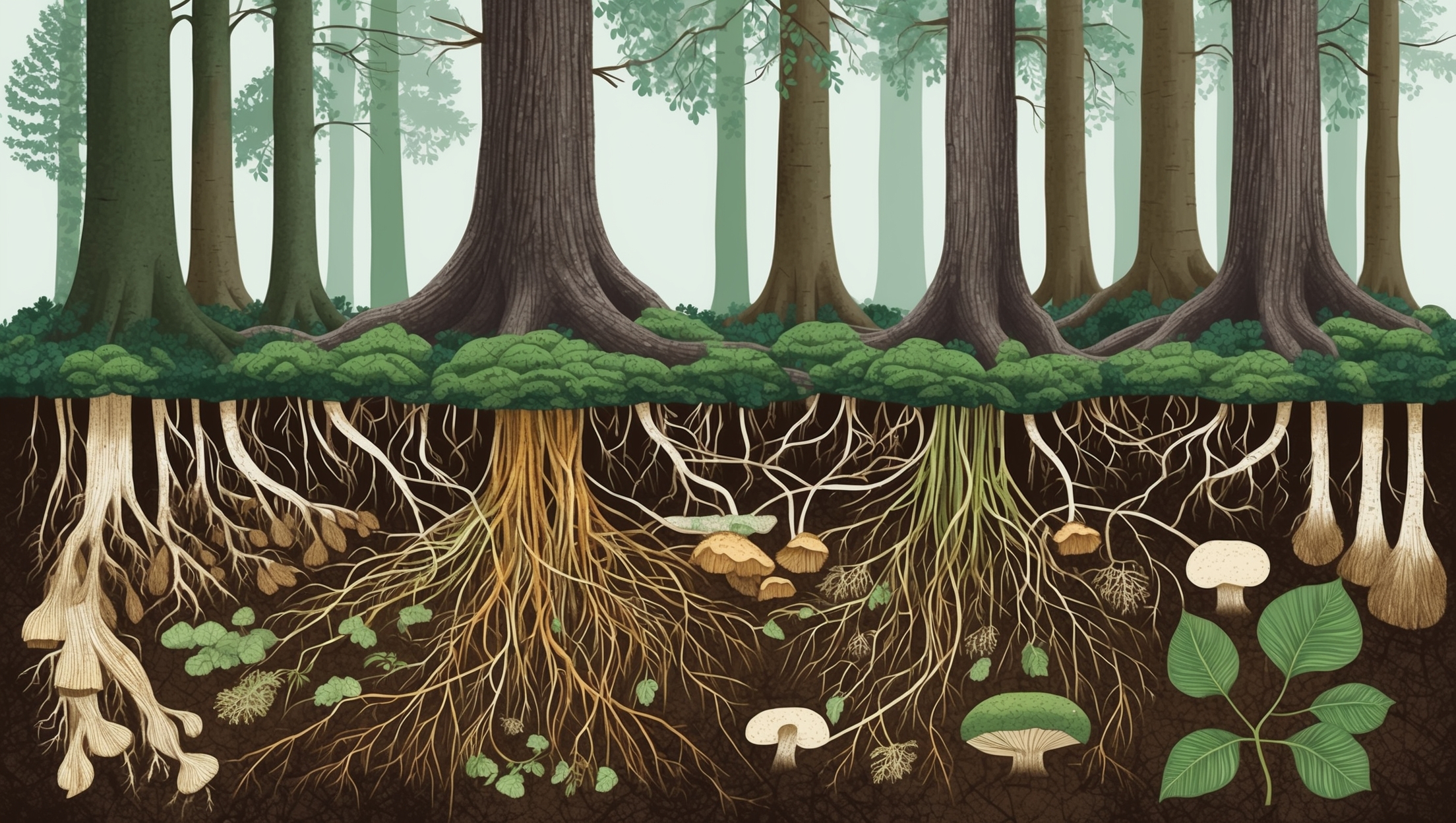 Forest with interconnected roots